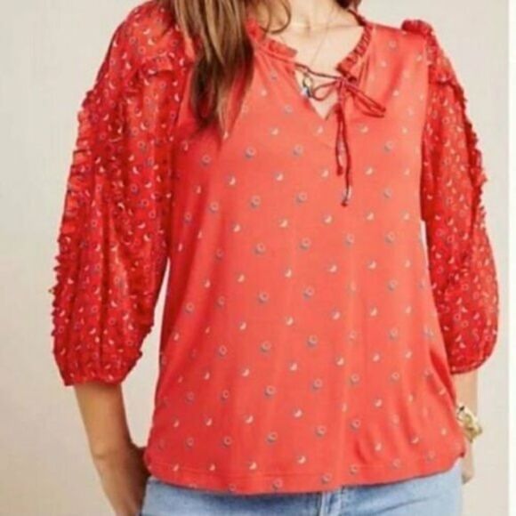 Anthropologie Maeve Jacquin Ruffle Peasant Blouse - Picture 1 of 7